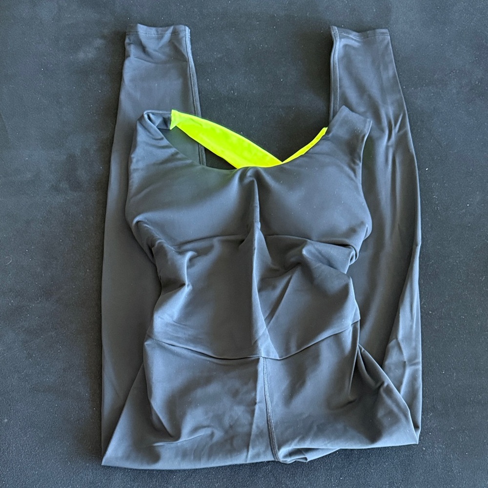 New Neon Yellow and Black Crossback one piece for gym , aerial , yoga - Picture 4 of 6
